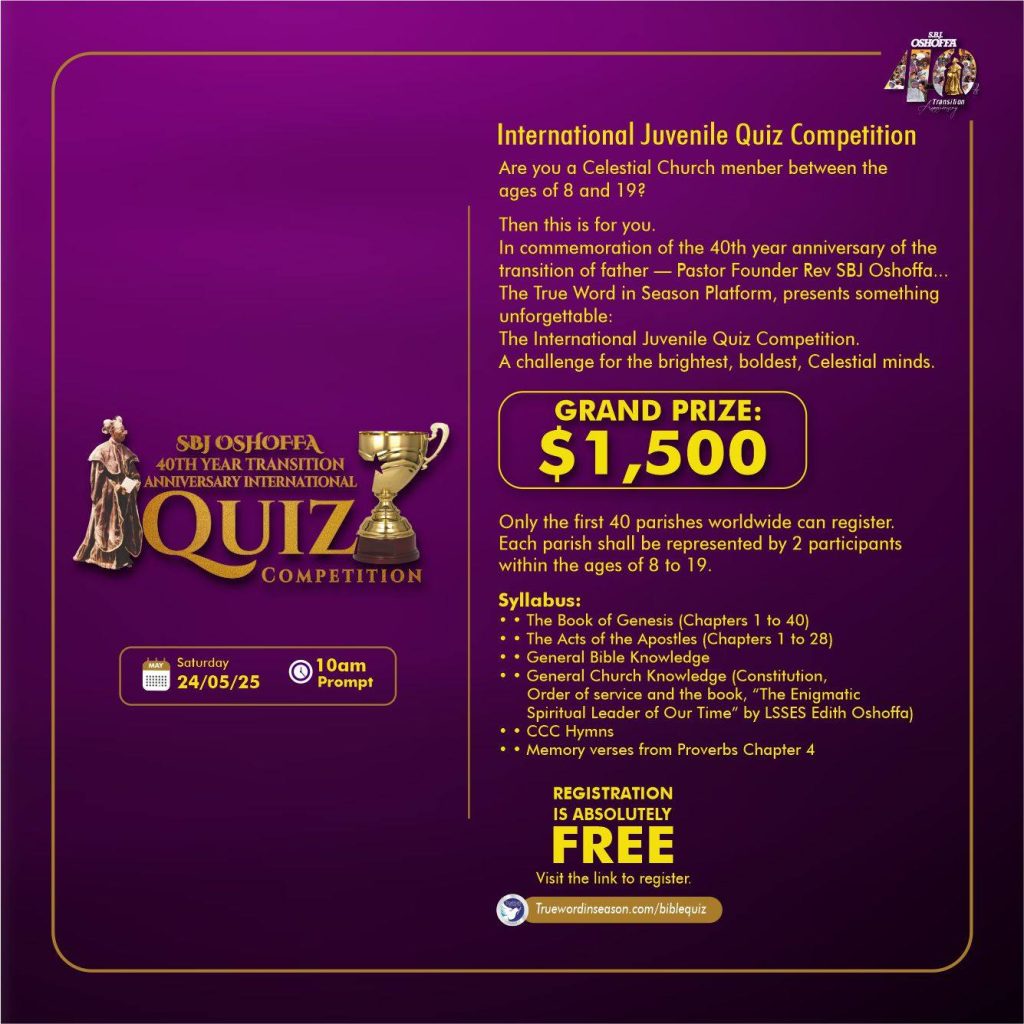 Oshoffa’s 40th Memorial: How to win 00 ultimate prize for Bible quiz(Video)