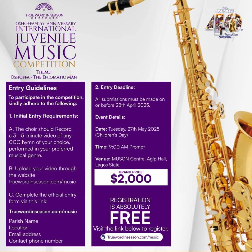 Oshoffa’s 40th Memorial: Greater Tomorrow Group releases portal registration guidelines for music competition as winner gets 00