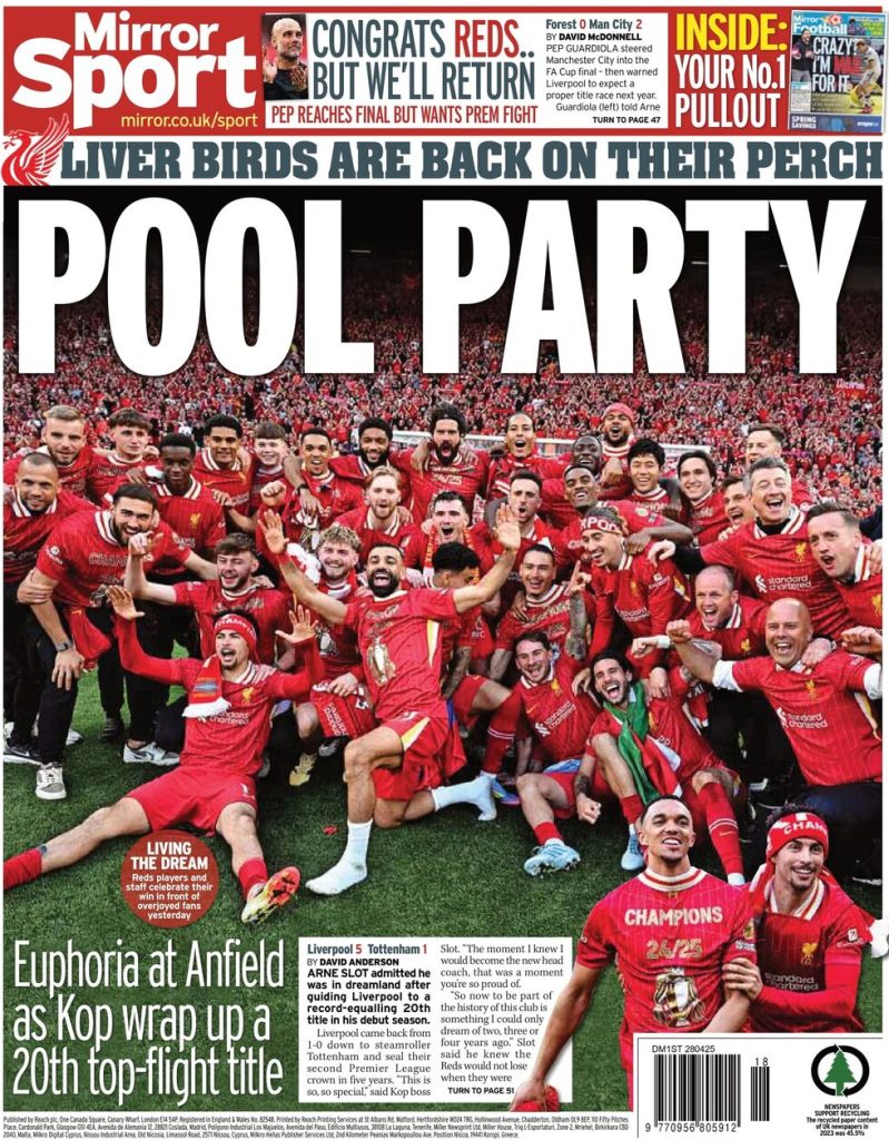 SPORTS COVERS: Liverpool are PL Champions