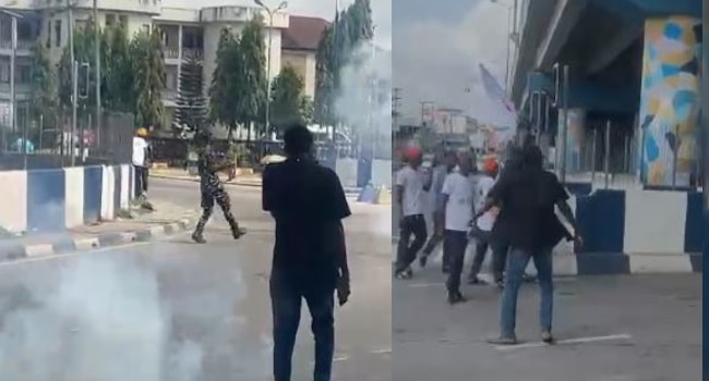 Police clash with protesters in Port Harcourt, use tear gas and violence.