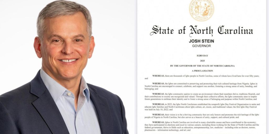 North Carolina Governor declares June 14 as ‘Igbo Day’ to honor Nigerian heritage and encourages statewide celebration