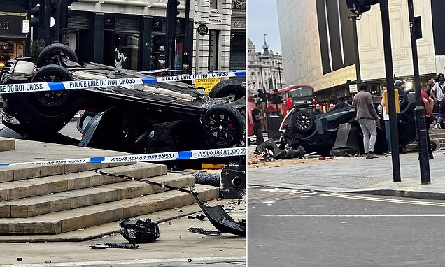 Car crashes into central London landmark, closing streets as two rushed to hospital
