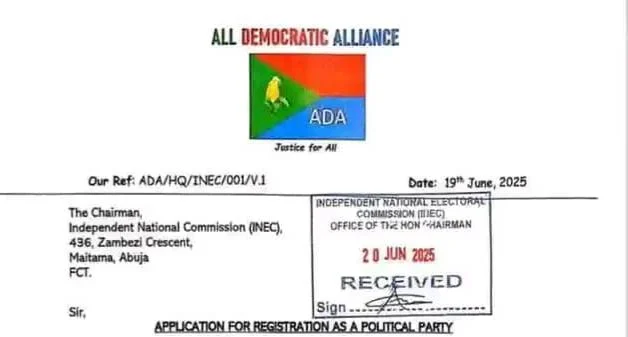 ADA leaders mistakenly address registration letter to ‘INC’ instead of ‘INEC