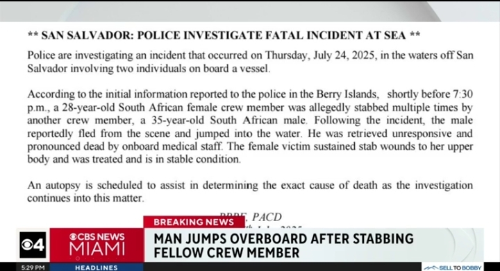 Stabbing on Royal Caribbean cruise ends with suspect’s death overboard, police say