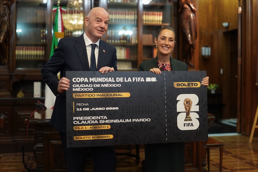 FIFA presented Sheinbaum with the first 2026 World Cup ticket, which she intends to give away