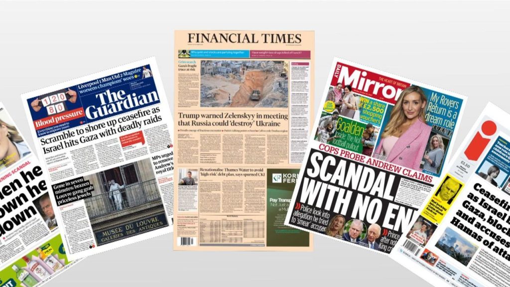 Monday’s UK newspaper front & back pages – 20 October 2025