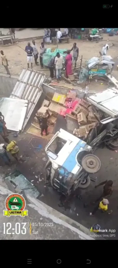 Truck plunges off Oshodi bridge, spilling goods across highway