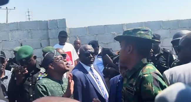 Tension as Wike, Army officer exchange words in Abuja land dispute. WATCH