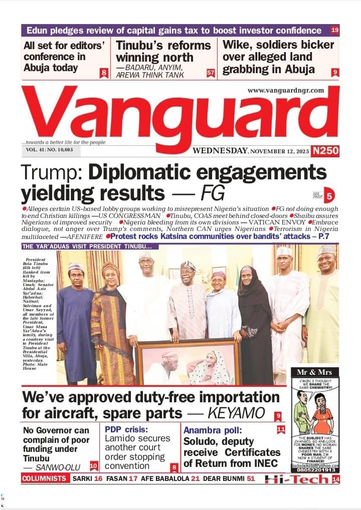 FRONT PAGES: Nigerian Newspapers -12 November 2025