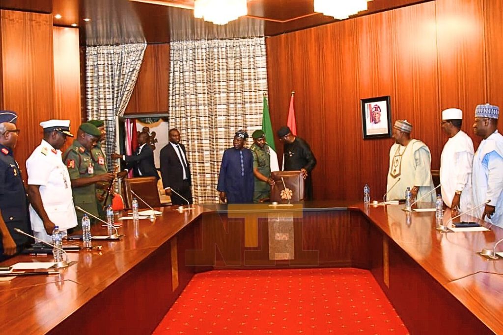 Tinubu in closed door meeting with security chiefs.