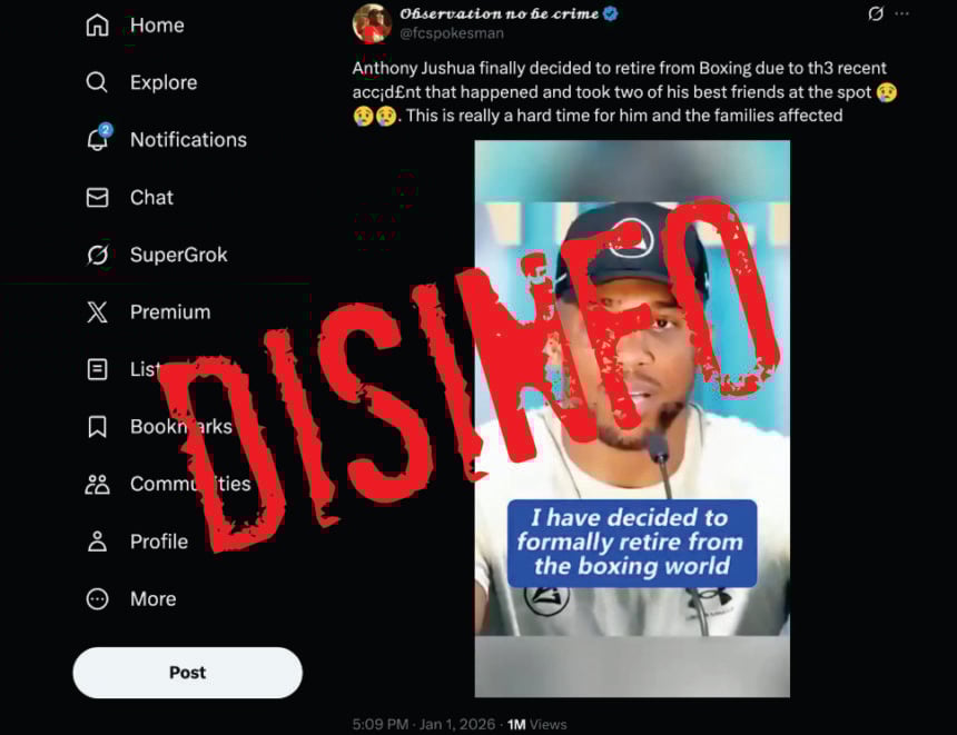 FACT CHECK: Viral Video of Anthony Joshua announcing retirement is AI-generated… FACT CHECK: Viral Video of Anthony Joshua announcing retirement is AI-generated…