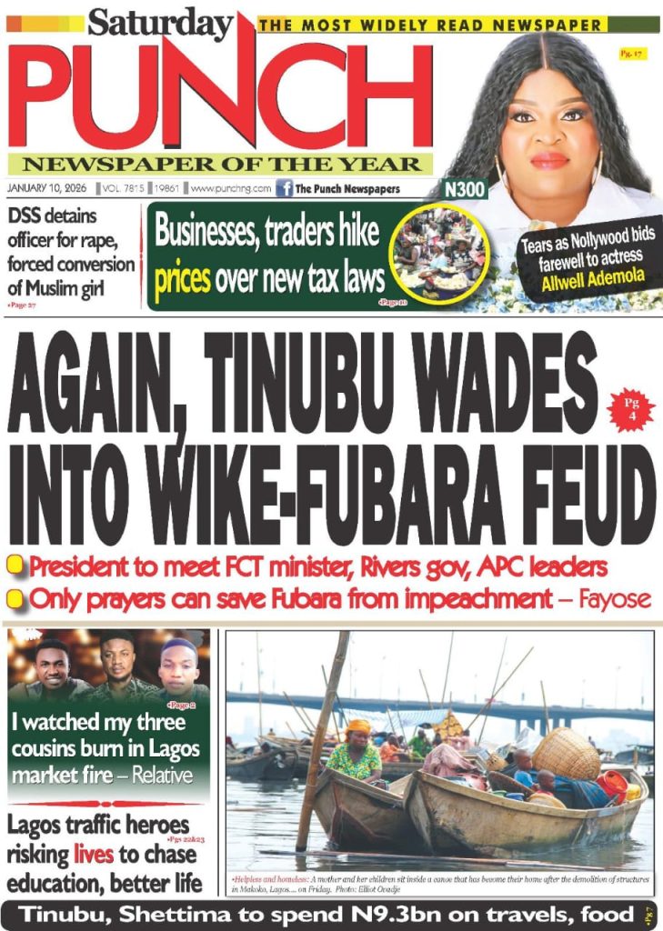 FRONT PAGES: Nigerian Newspapers – 10 January 2026
