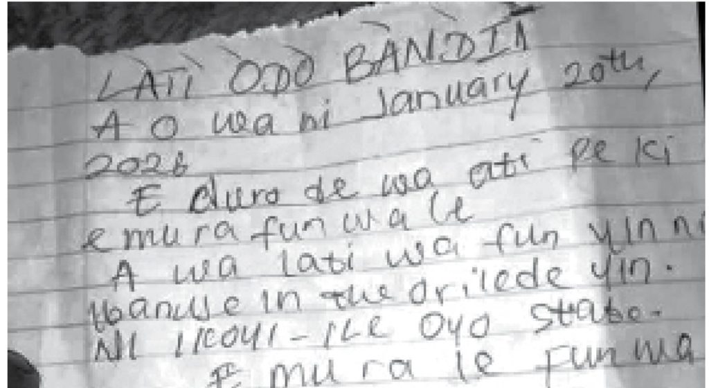 Fear in Oyo community after suspected bandits send invasion letter